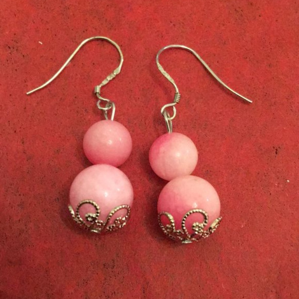 Pink silver Jade Earrings-